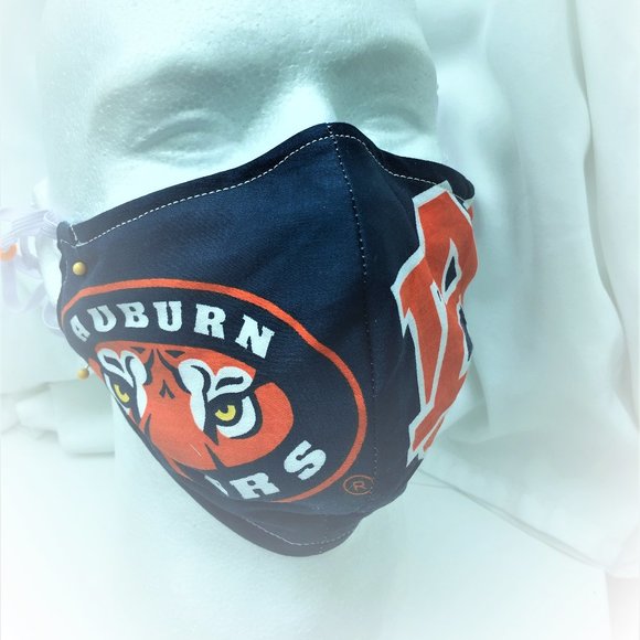 Hand Crafted Accessories - Auburn Tigers Face Mask New Reversible Blue Plaid